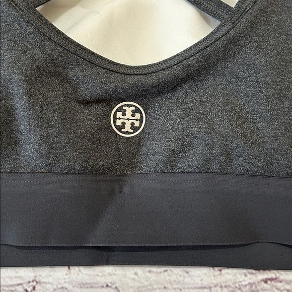 Tory Burch Sport NWT melange Cross Back Sports Bra Dark Gray Heather Large Lux - Picture 7 of 7